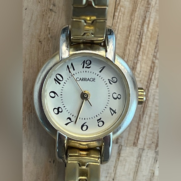 Carriage Ladies Watch Indiglo White Dial Two Tone Stretch Stainless Bracelet - Picture 3 of 8